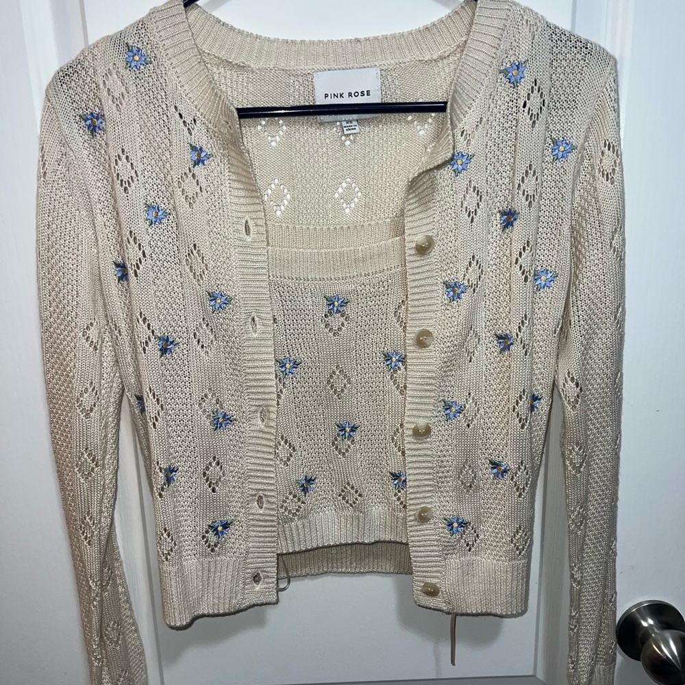 Pink Rose Women's Cream Sweater Set